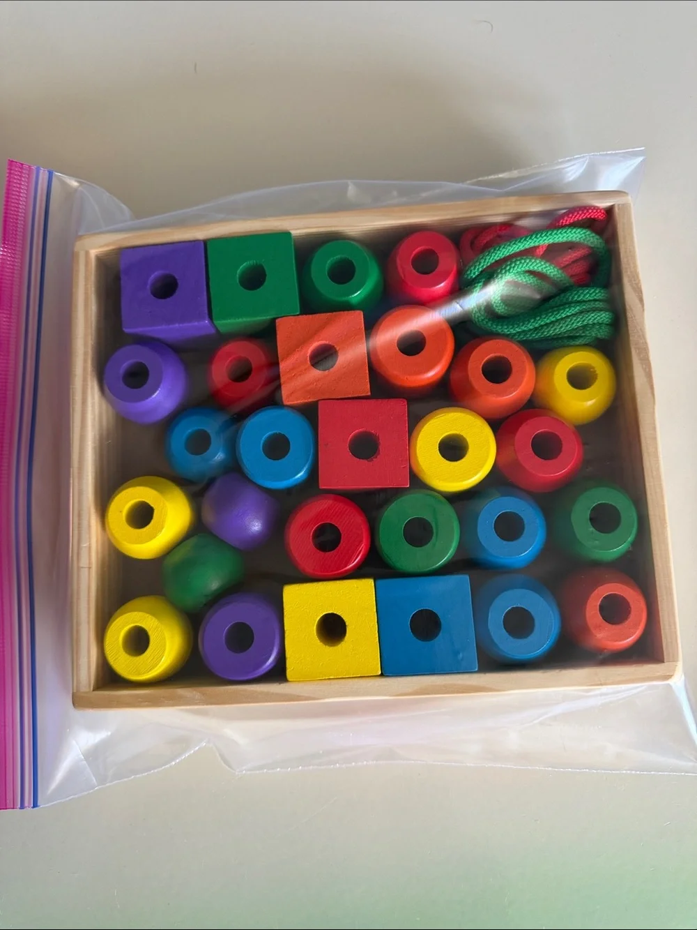 Melissa & Doug Rainbow Wooden Lacing Beads - Red Orange Yellow Green Blue Purple